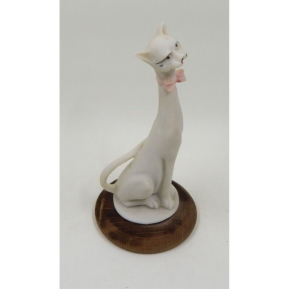 Capodimonte Miniature Siamese Cat Long Neck Bowtie Hand Painted Wooden Base - Picture 4 of 9